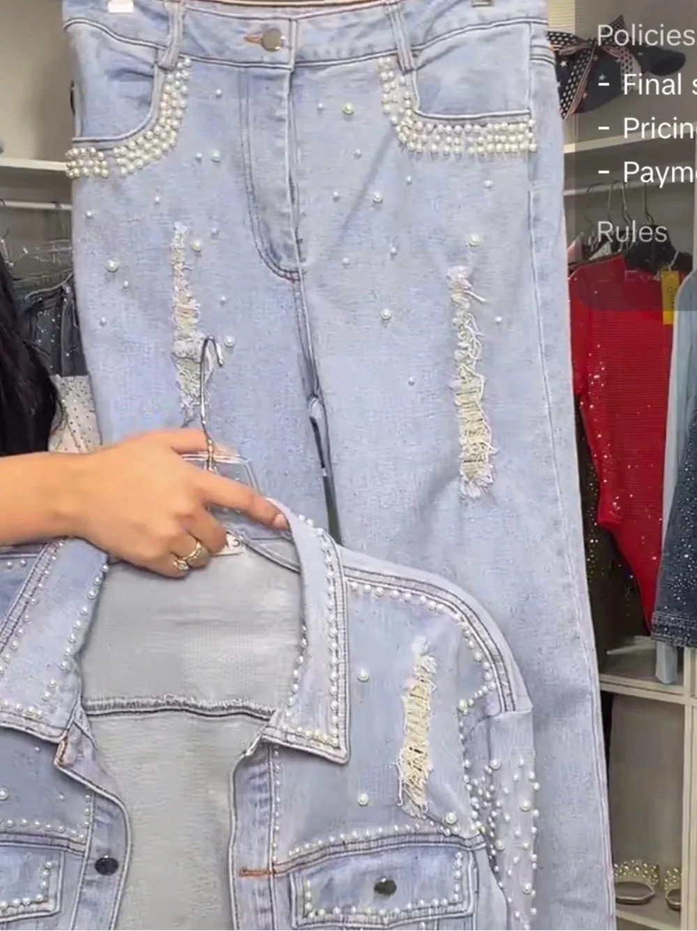 2 pc Denim set with Pearl Embellishments